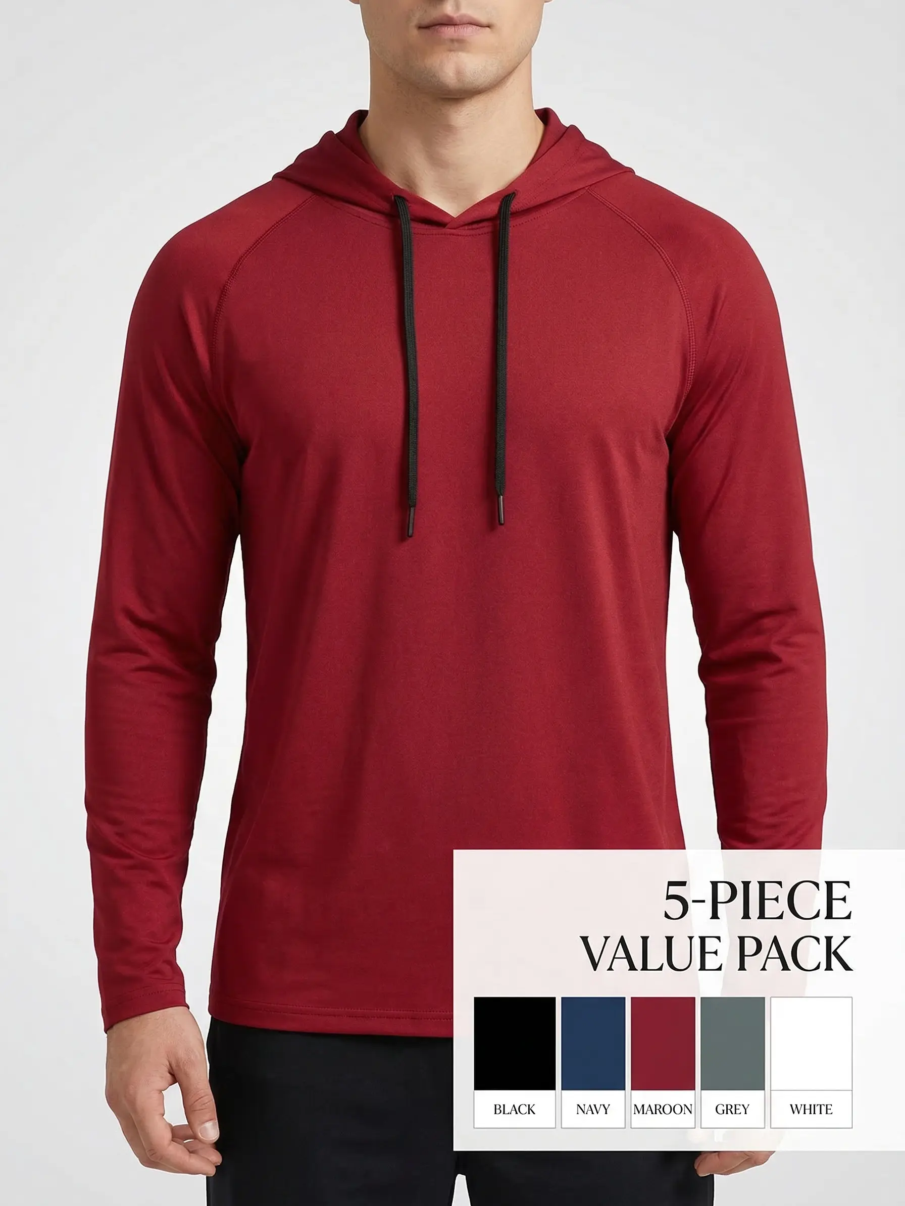 Men's 5-Pack Basic Plain Pullover Hoodies - Casual Long-Sleeve Fashion Breathable Polyester Sweatshirts, Warm Valentines Day Outdoors Wear for Hiking, Athleisure Tops (Do Not Dry Clean), Breathable Polyester Sweatshirt