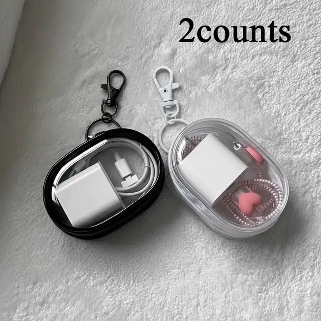 Clear Plastic Storage Bag, 2 Counts Portable Traveling Ear Plug, Earbuds & Cable Organizers, Earphone and Headphone Pouch, Durable Mini Electronic Earplugs Protective Travel Bag with Key Fob, Transparent Household Item, Protection, Audio