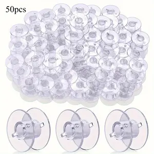 50 Pack Clear Plastic Sewing Machine Bobbins Class 15, Sewing Bobbins Compatible For Brother Singer Janome Kenmore Machines Style SA156 Transparent Bobbins Spools Embroidery Bobbins Sewing Accessories