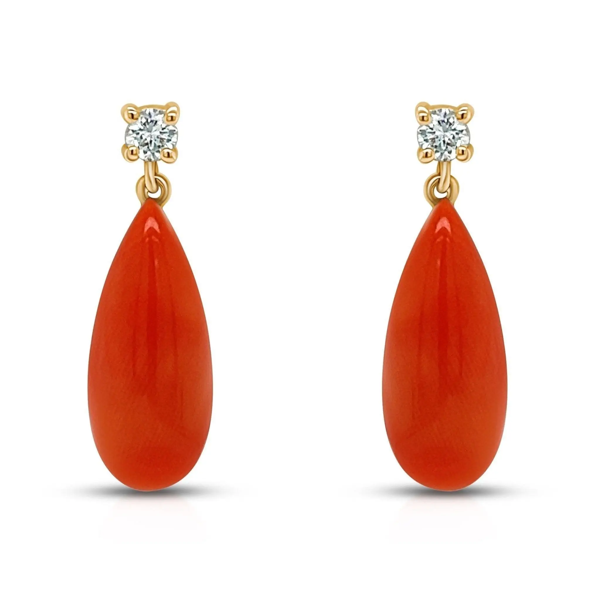 Coral Drop Earrings with Diamonds – 18k Gold