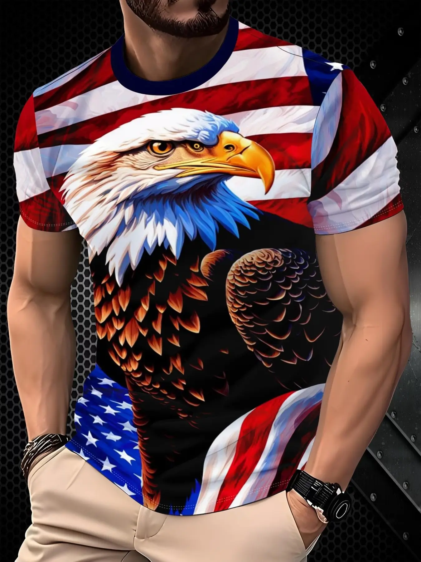 Casual Streetwear Menswear 3D Digital Print Short Sleeve T-Shirt Top for Men, Fitted Round Neck Crewneck Design, Perfect Gift for Boyfriend and Travel