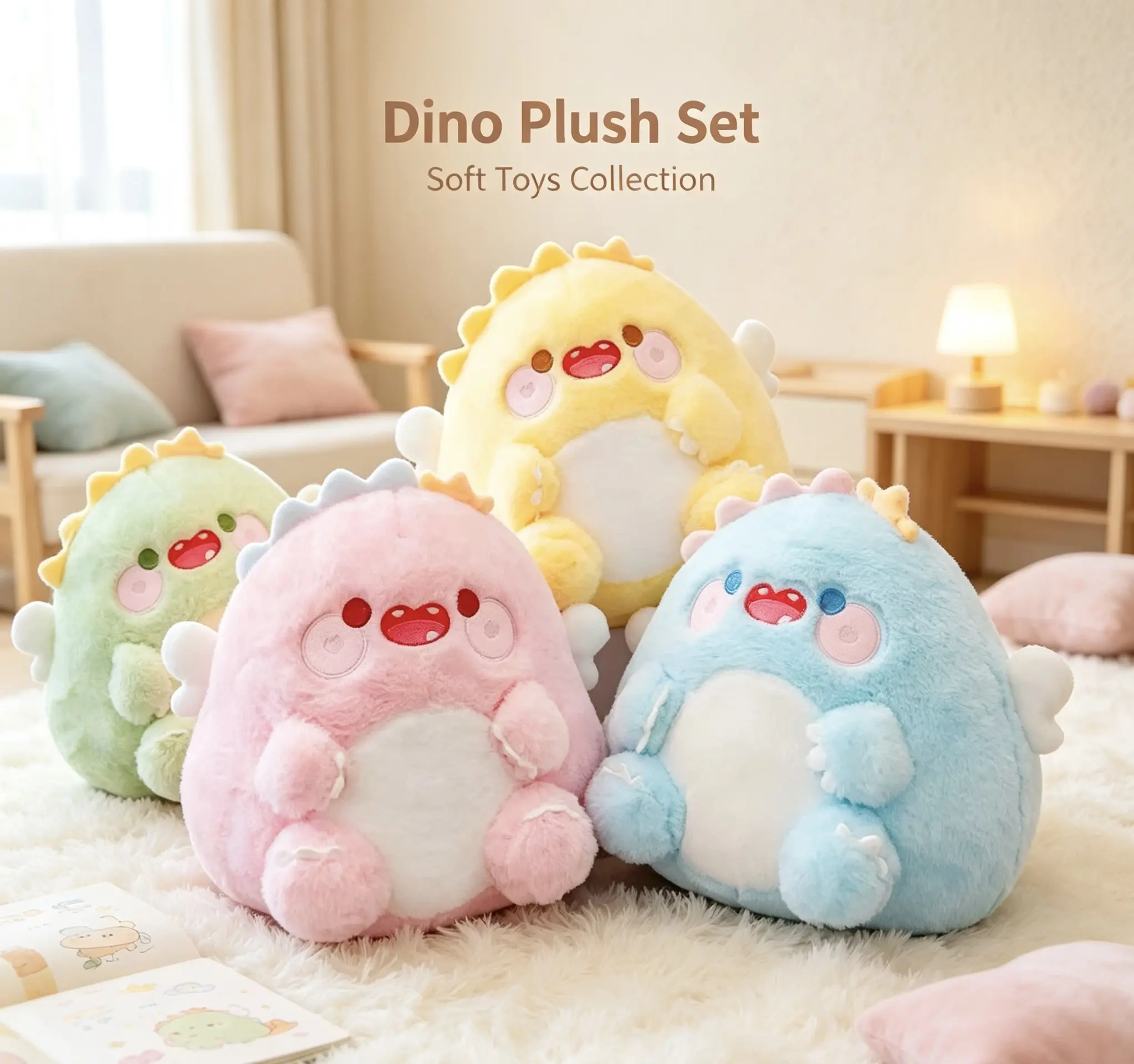 Unisex Dwen Dwen Dinosaur Stuffed Doll, Plush Fabric Soft Pillow, Soothing Gift Toy for Toys & Hobbies