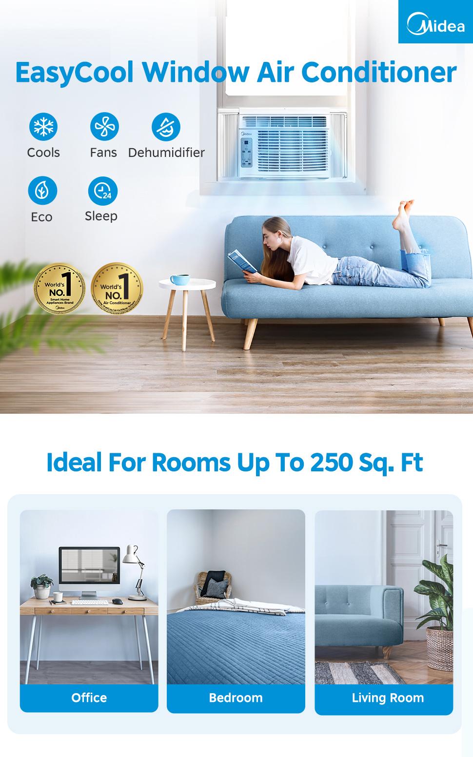 Midea 5,000 BTU Digital Window Air Conditioner, Cools up to 150 Sq. Ft. AC with Easy-to-Use Reusable Filter, Remote, Perfect AC for Bedroom, Living Room, Home Office, Electronic Control