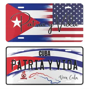 Patria  Vida Decorative License Plate - 12x6 Inches, Corrosion-Resistant Aluminum, Fusion of Cuban & USA Flags, Limited Edition, Easy Installation