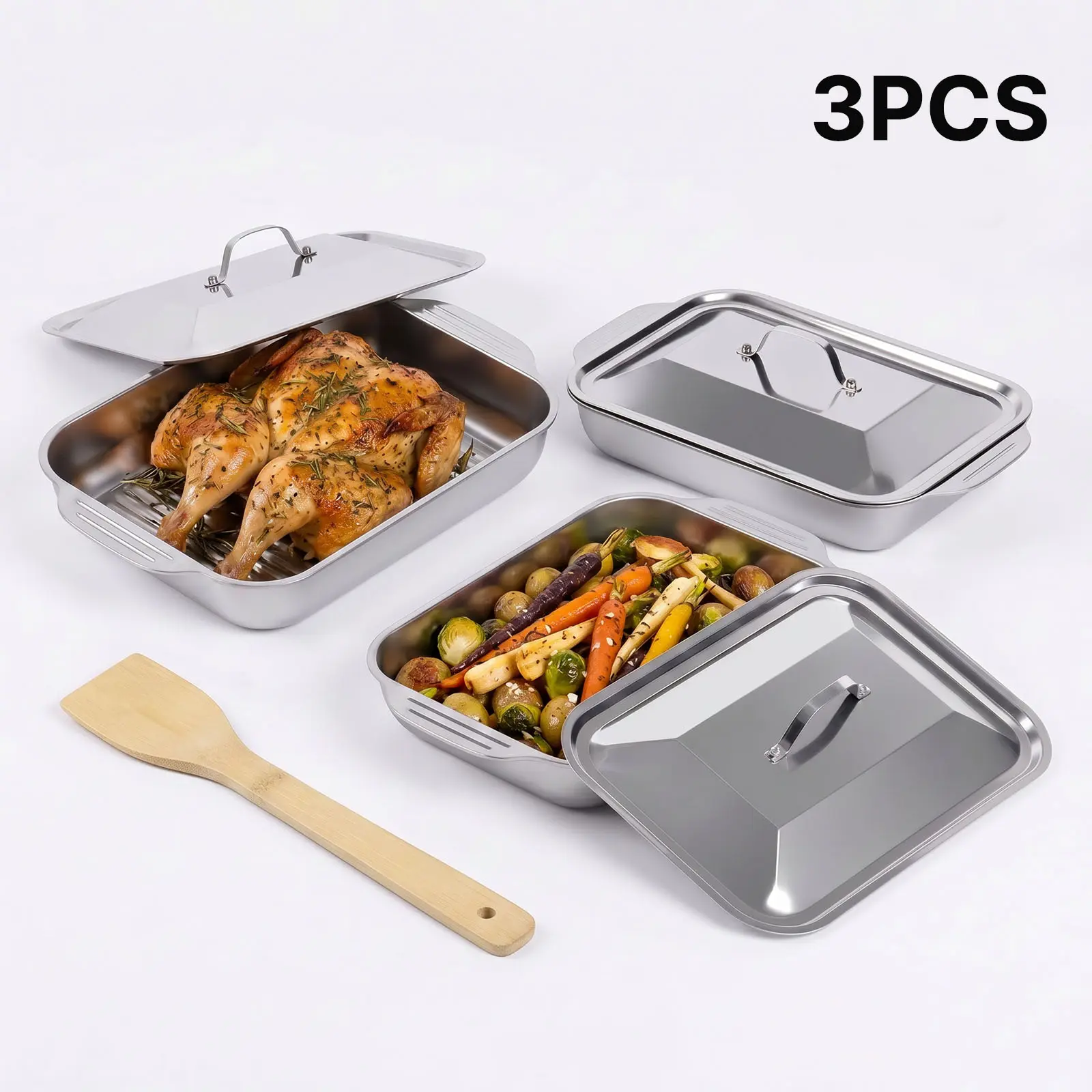 Stainless Steel Baking Pan, Heavy Duty Non-Stick Rectangular Baking Pan, Versatile Baking Tray, Roasting Baking Dish, Restaurant Supplies Reusable Anti Rust Steam Pan Water Pan For Kitchen Buffet Catering Steamer Trays Bakeware Metal Cake Meat