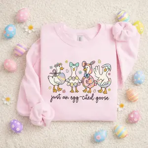 Just An Egg-cited Goose Sweatshirt or Tshirt, Goose Easter, Coquette Egg, Brushstroke Easter Sweatshirt, Silly Goose Easter
