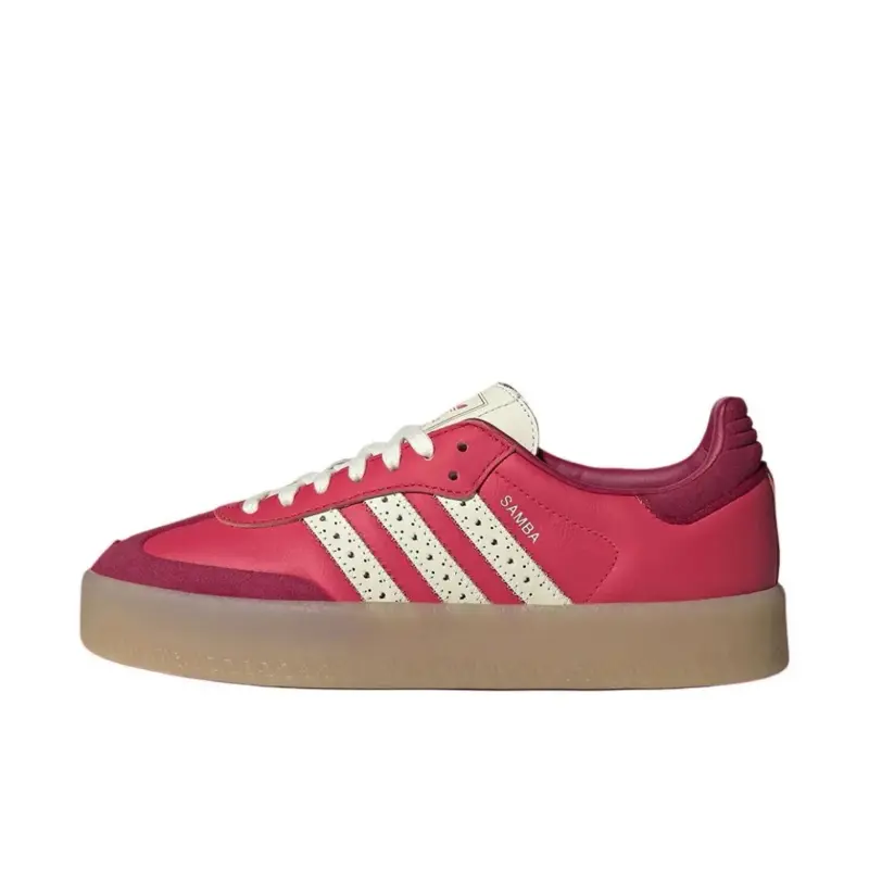Adidas Sambae Valentine's Day Women's Casual Sports Shoes in Cream Suede with 3-Stripes and Gum Platform Sole, Athletic, Heart-Shaped Cutouts