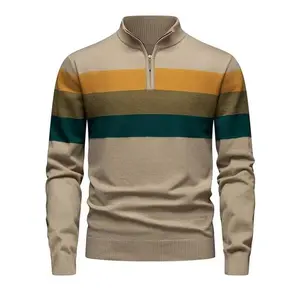 Men’s solid-color high-neck casual fashion sweater, thick fitted knitwear for fall and winter, plain pattern long-sleeve pullover