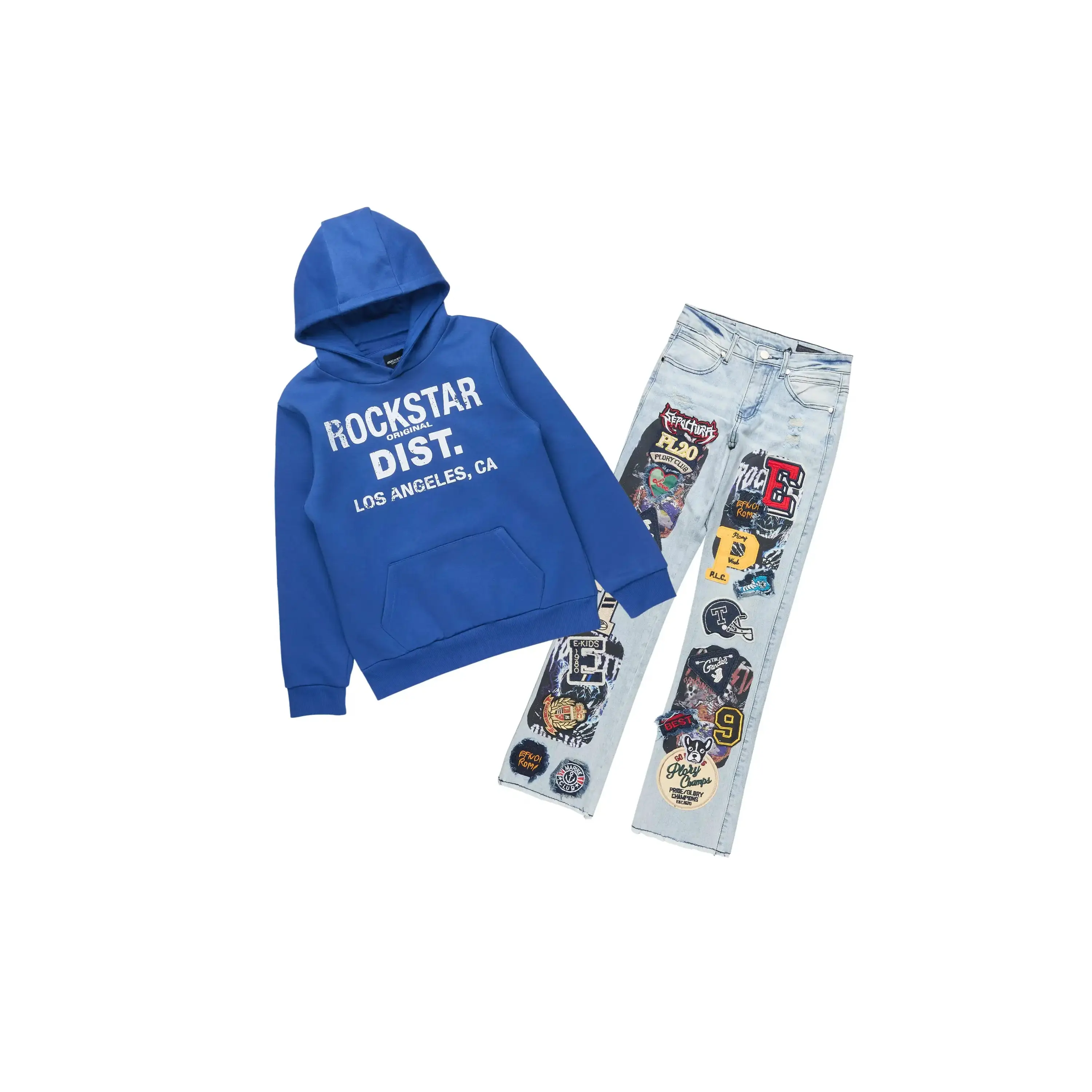 Boys Koen Royal Hoodie & Espen Blue Stacked Jean Set