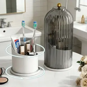 Easter Edition Rotating Bathroom Counter Organizer – TikTok Viral 3-Slot Storage with Sliding Lid, No-Drill Water-Resistant Holder for Makeup Brushes & Toothbrush, Home Must-Haves