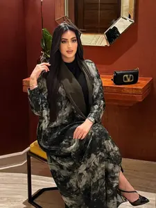 Women's Tie Dye Print Open Front Abaya, Chic Modest Casual Long Sleeve Outerwear for Daily Wear, Ladies Clothes for All Seasons