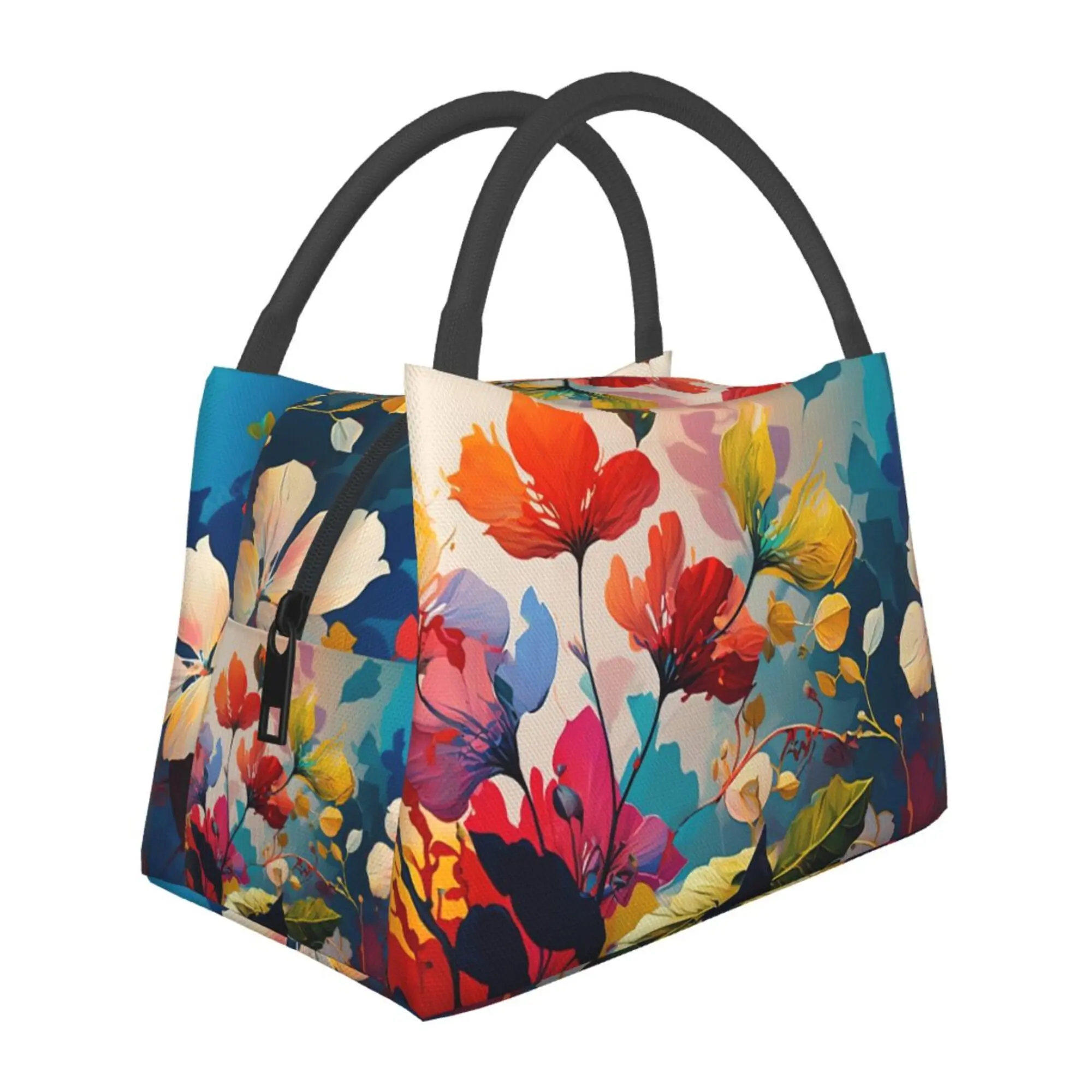 lunch box for women，lunch bag, reusable portable insulation bag, insulation bag,flower pattern, suitable for outdoor camping, work, school, fitness