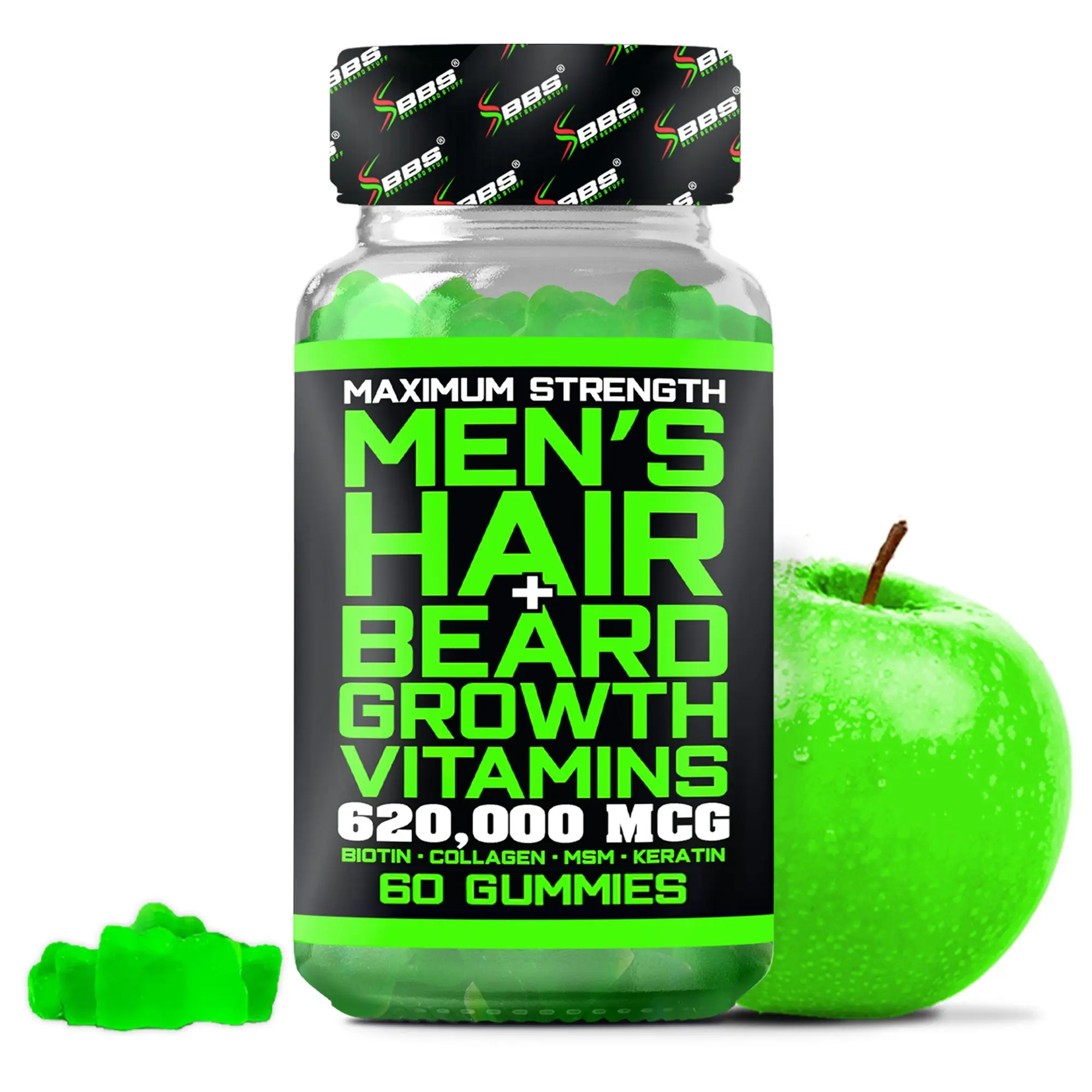 Best Beard Stuff Biotin Gummies for Beard & Hair Growth – Maximum Strength 620,000mcg Biotin with Collagen, MSM, Keratin & Bamboo Extract