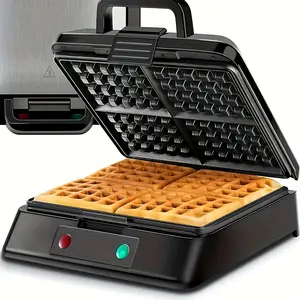 Family Breakfast Easy-to-clean Non-stick Pan,Heavy-duty 1300W Electric Belgian Waffle Maker,2-4 Square Stainless Steel Waffle Maker, Save Space Storage