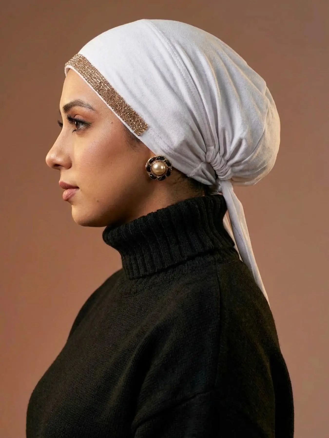 Women's Soft Jersey Modal Inner Hijab Cap with Rhinestone Design, Stylish Modesty Daily Wear Accessory for Muslim Women Hijab Turban Hijab Undercap