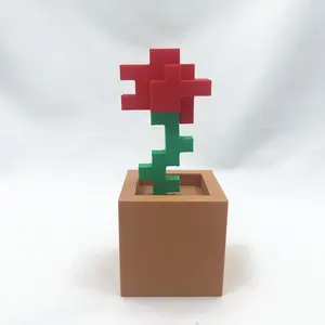 3D Printed Pixelated Rose Design Ornament, Creative Desktop Decoration, Home Decor Supplies for Living Room Bedroom Office, Desktop Statue, Figurine
