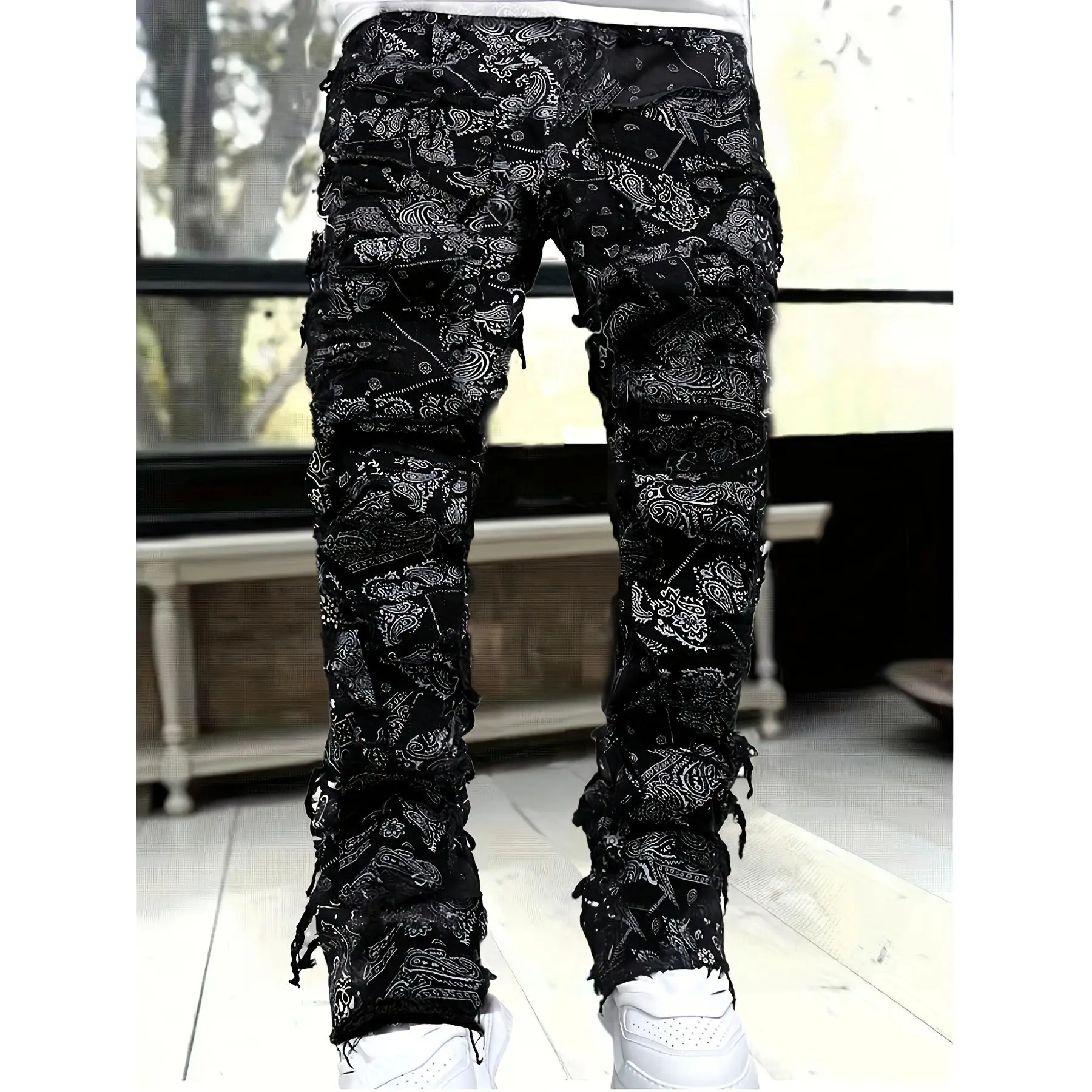 Men's Retro Washed Jeans, Mid-Rise Straight Slim Fit Ripped Denim, Casual Male Clothing for Daily Wear, 90S Look