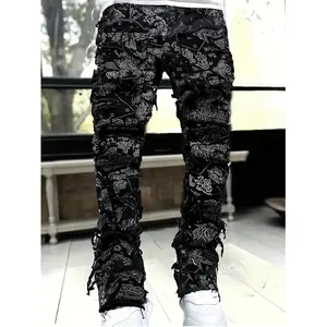 1 pair of jeans men's retro casual mid-rise wash straight slim fit fashion jeans with hole design, suitable for daily fashion wear, comfortable denim fit