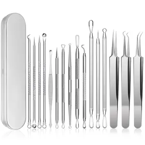 Blackhead Remover Tools, 15 PCS Pimple Popper Tool Kit, Acne Blackhead Tools for Blemish, 410 Premium Professional Stainless Acne Pimple Extractor Tool with Portable Metal Box