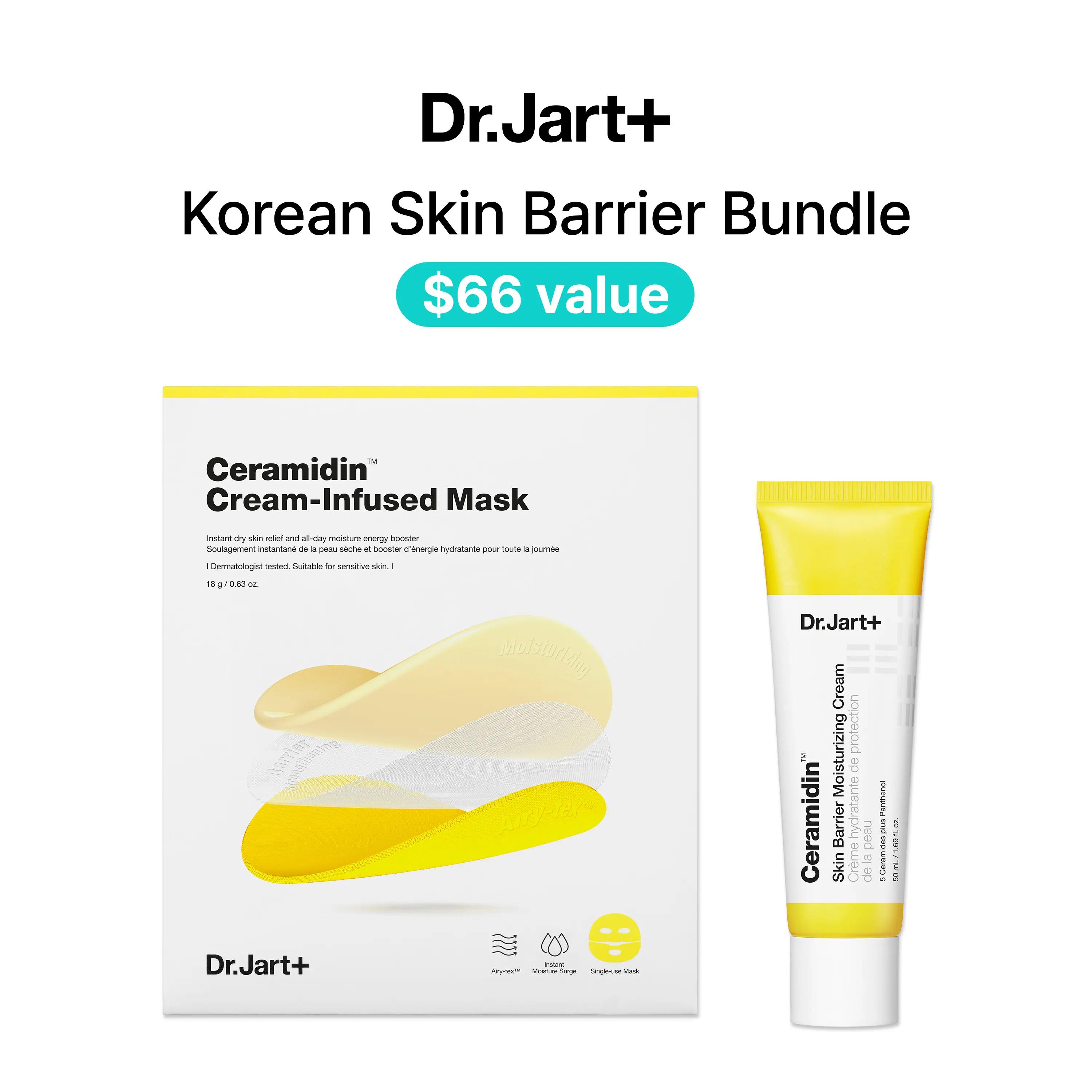 Dr.Jart+ Korean Skin Barrier Set | Full Size Bestselling Ceramide Cream | Daily Cream for Normal to Dry Skin | Korean Moisturizer Cream and Face Mask