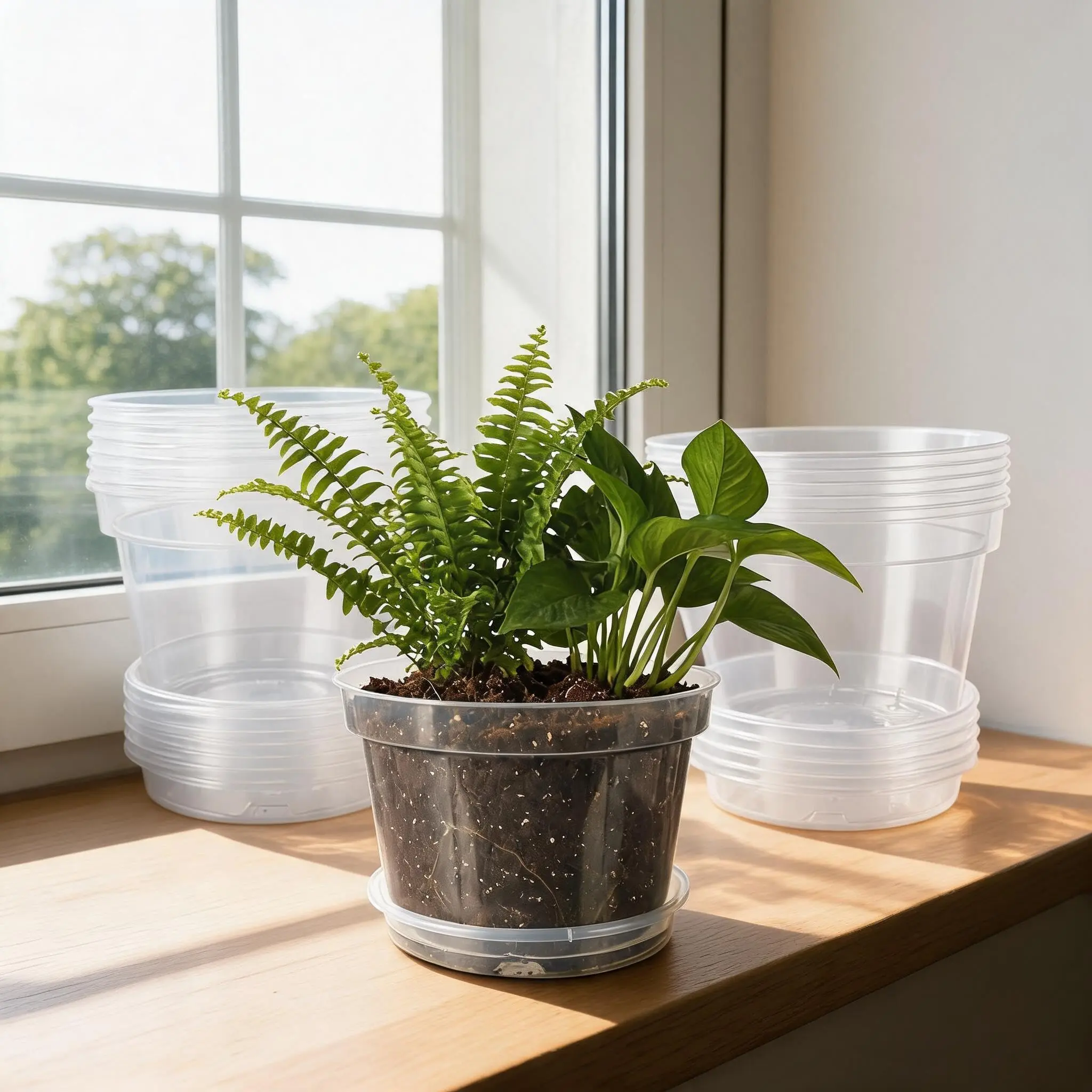 GAOMON Clear Nursery Pots with Saucers, 12 Pack 8 Inch – Thickened Plastic Flower Planters with Drainage Holes – Transparent Seedling Pots for Indoor & Outdoor Gardening – Ideal for Planting & Repotting