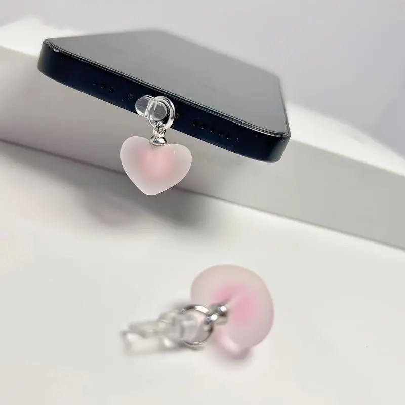 Cute Heart Shaped Phone Charging Port Dust Plug, 2pcs Decorative Phone Pendant, Phone Accessories for iPhone & Type-C, Phone Decoration, Phone Ornament, Cutie Phone Charm, Cell Phone Charm