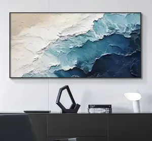 Abstract Hand-drawn 3D Beach Canvas Oil Painting, Original Ocean Texture Wall Art, Large Sea Waves Painting, Modern Boho Home Decor Gift