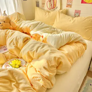 3/4pcs Soft Matte Dual Tone Water Washable Polyester Bed Set, Adult Bedroom Complete Bedspread Pillowcase Combo, All Seasons Use