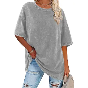 Digitex Women's Oversized Half Short Sleeves Cotton T-Shirt - Casual Loose Solid Streetwear Tops, Acid Washed, Basic Fashion Menswear