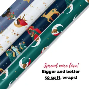 Black Paper Party Celestial Holiday Gift Wrap Multipack – 4 Rolls, 180 sq. ft.