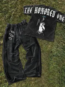 Men's Cotton Graphic Tee & Loose-Fit Pants Set, Casual Streetwear, Comfortable Daily Wear, Trendy Fashion Design