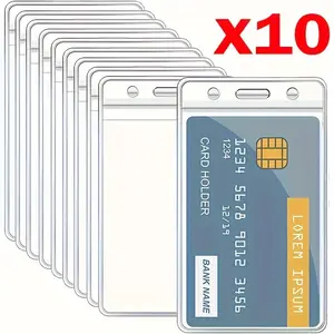 10pcs Waterproof Transparent ID Card Holder Case Card Slot, Id Badge Holder, Plastic Business Credit Card Protector Cover for Women & Men Daily Use Office Accessories