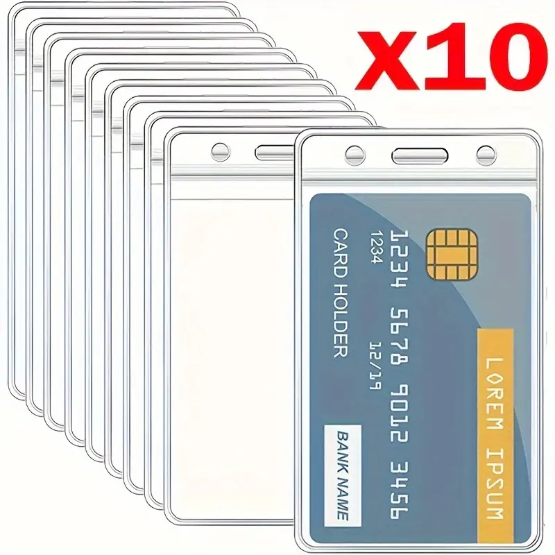 10pcs Waterproof Transparent ID Card Holder Case Card Slot, Clear Id Badge Holder, Plastic Business Credit Card Protector Cover for Women & Men Daily Use Office Accessories, Card Id Slots