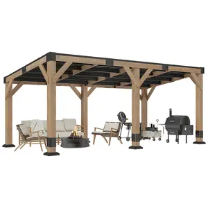 【Ships in 5 Boxes】AMERLIFE 10 x 20 FT Solid Wood Gazebo with Metal Hardtop, Large Outdoor Pavilion with Sloped Roof, Heavy Duty Pergola for Garden, Patio, Backyard,#SummerVibes