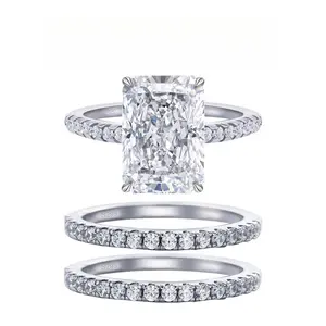 4CT Radiant Cut  D VVS1  Ring S925 Sterling Silver for Women-Engagement Wedding Gift Solitaire Ringrincess cut ring Wedding halorings