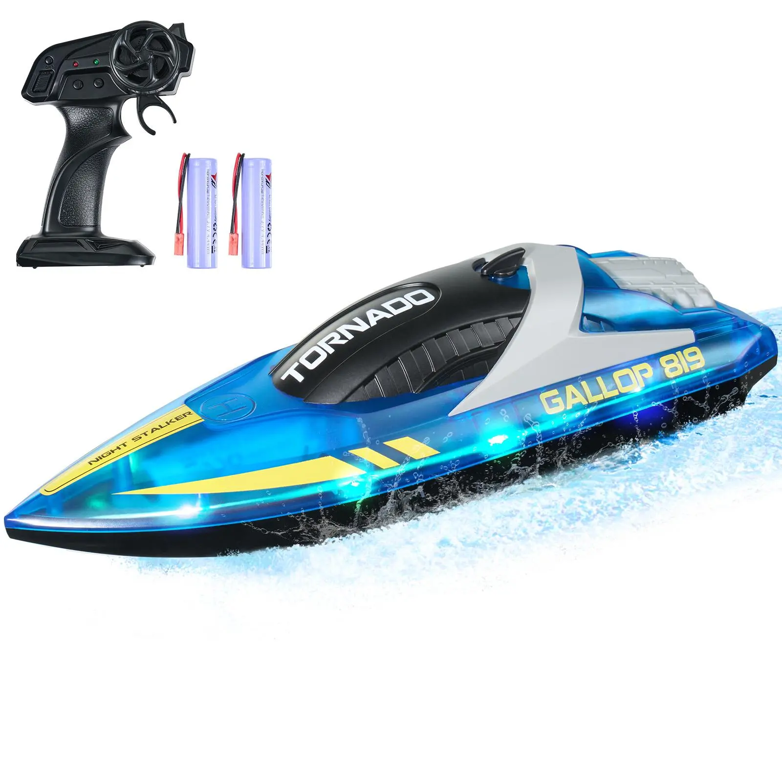 【SummerFinds】VEVOR RC Boat, 2.4GHz 12 km/h, Remote Control Boat for Pools & Lakes, Racing Boat with LED Light, 2 Rechargeable Batteries, Whole Body Waterproof, Water Play Toy Gift for Adults Boys & Girls, Blue