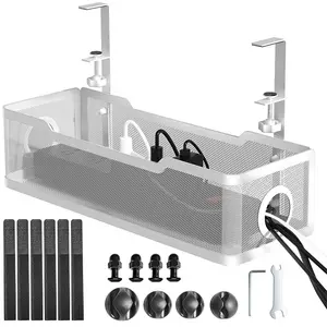 Under Desk Cable Management Tray,Wire Organizers No Drill, Cable Tray with Clamp for Wire Management, Cord Organization Box for Office, Home - No Damage to Desk