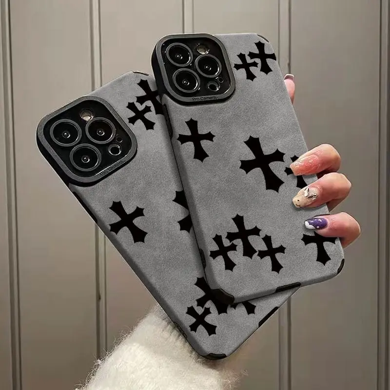 Chic Black Cross Design Shockproof Smartphone Cover - Cellphone Protection Accessory for iPhone 11,12,13,14,15,16 Pro Max,Xs Max Plus Devices