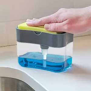 Automatic Kitchen Cleaning Soap Dispenser Pump, Easy Liquid Refill, 4-Season Dish Brush Holder, Transparent Design, Phthalate-Free Plastic