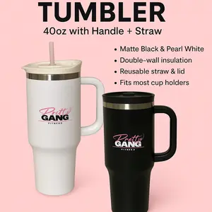 Pretty Gang Fitness Tumbler – 40oz with Handle + Straw Drinkware Water Bottles Reusable Cup