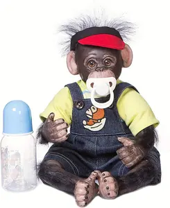 18 Inch Monkey Plush in Denim Overalls  Soft Mohair-Style Animal Doll with Green T-Shirt  Poseable Body Boy Gifts For Childhood playmates