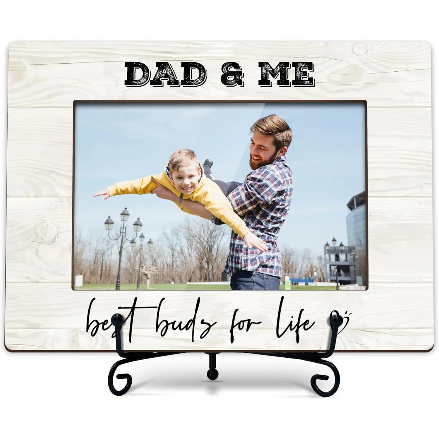 Dad & Me Picture Frame, Father's Day Birthday Gifts for Father, Gift for Husband 4x6 Wooden Photo Frames for Tabletop Display -F03