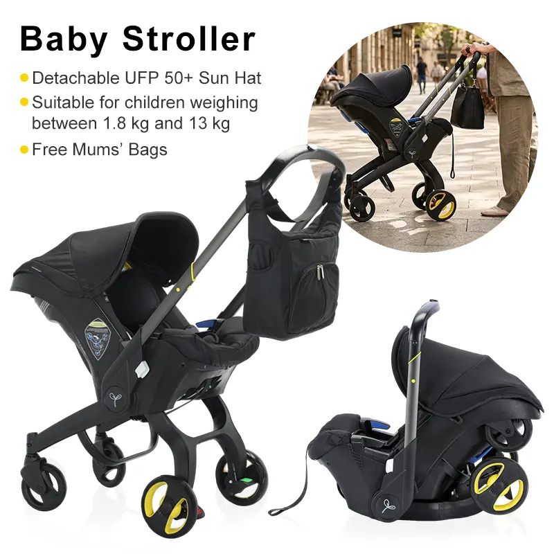 (No Latch Base) Multifunctional Newborn Baby Stroller - with Free Bag,Nylon, Silent Shock-Absorbing Wheels, Aluminum Alloy Frame, Foldable, Adjustable, 5-Point Seat Belt with Chest Clip, 2-Way Push, Free Bag, Travel-Friendly #DealsForYouDays