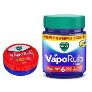 Vicks VapoRub Classic Balm - Xtra Strong 0.34oz/10ml, Regular 1.76oz/50ml  & 3.53oz/105ml - Powerful Scent for Cold Cough & Headache Relief