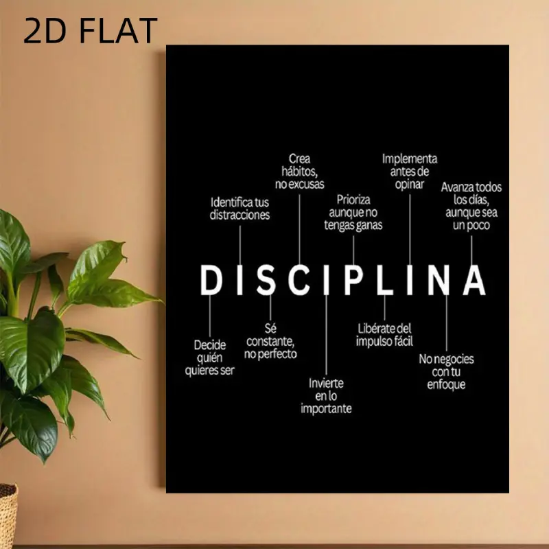 Bilingual Spanish-English Self-Discipline Motivational Wall Art Decorative Artwork - Wooden Frame Spanish Efficiency Chart Canvas Wall Prints - Self-Discipline Quotes and Goal-Setting Guide, suitable for home office decoration, classroom layout
