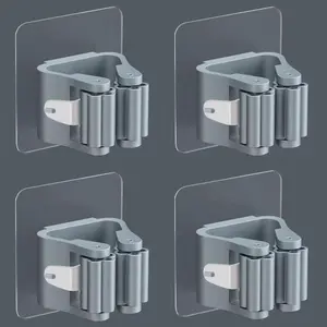 Wall Mounted Mop Storage Hook, 4 Counts/set Clear Multifunctional Storage Rack for Kitchen Utensils Broom and Toilet Brush, Home Organizer for Kitchen Bathroom