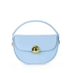 Elegant Light Blue Patent Leather Handbag with Gold Accent and Adjustable Strap for Everyday Use