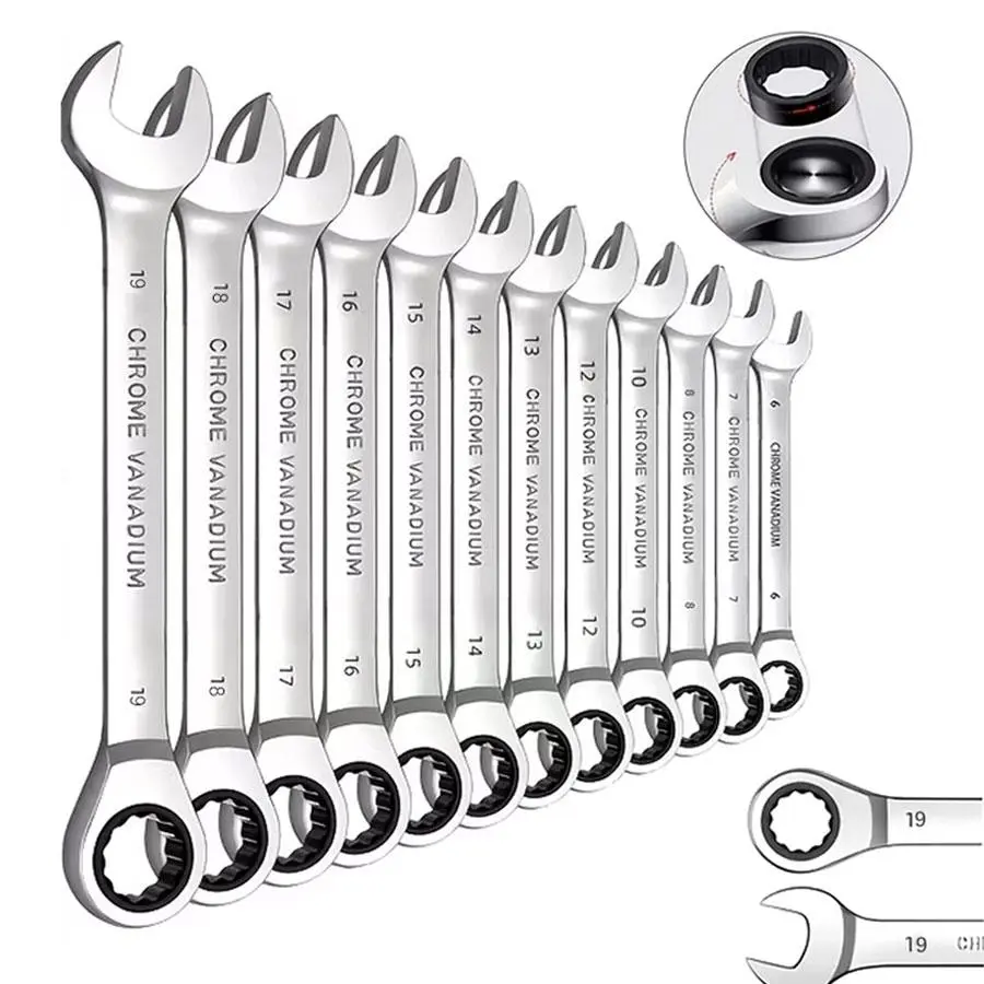 Ratcheting Wrench Set 12pcs - Standard - With Rack Organizer - Wrenches - Combination Ratchet Wrench Set Hand Tools Tool Box