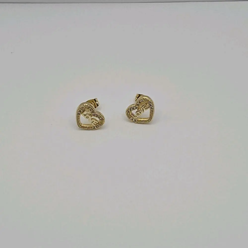 EARRINGS LOVE heart shape with stone's gold-plated small studs