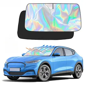 1PC Car sunshade laser Windshield Sun Shade adopts reflective polyester material, which can effectively block heat, flexible design, sun protection and heat insulation in the car, double thickness, folding